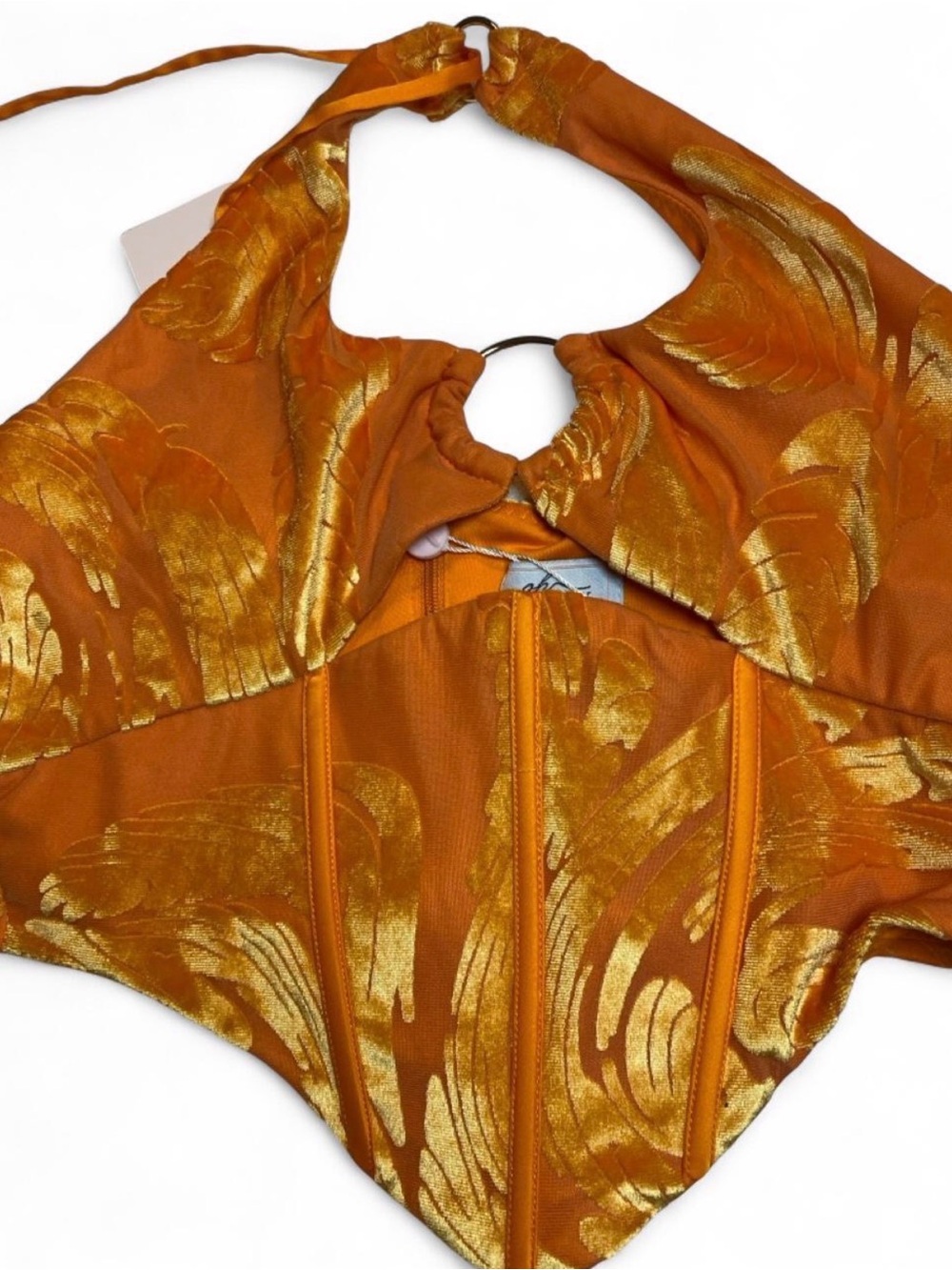 Gold-Accent Orange Halter Crop Top
